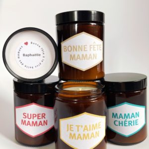 Bougies en verre ambré Maman